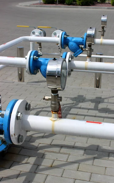 Трубы Газовой Сети Клапанами Датчиками Давления Управления — стоковое фото