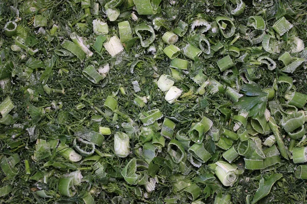 Finoman Aprított Zöldség Fagyasztásra Hosszú Távú Tárolásra Texturált Készlet Fotó — Stock Fotó