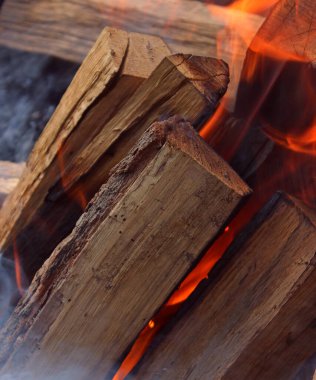 Yanan Şenlik ateşinde Yanan Kütükler Ayrıntılı Stok Fotoğrafı 