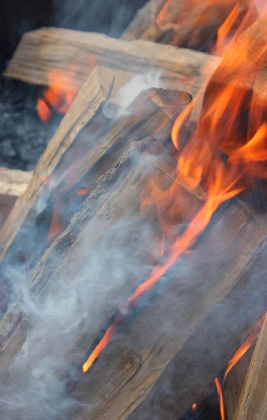 Leña Roble Húmedo Enciende Con Dificultad Fuego Ahumado —  Fotos de Stock