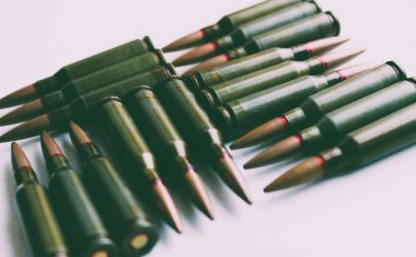 Old Tape Colors Stock Photo Of Live Ammunition Laid Out In Square On A White Surface 
