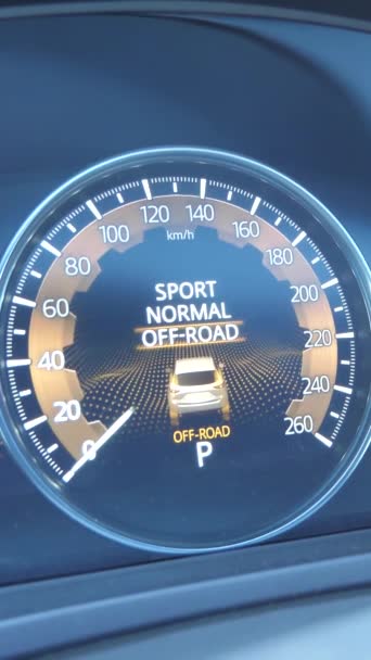 Animatie Weergave Car Dashboard Geeft Selectie Tussen Normaal Sport Road — Stockvideo