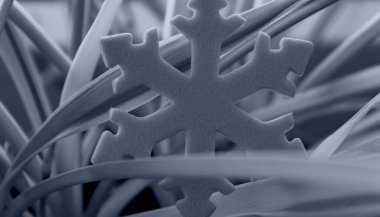 Snowflake on Intertwined Frozen Leaves. Cold Season Illustrative Background. Snowflake on Leaves Frozen Pattern clipart