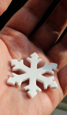 Detailed Stock Photo of 3D Printed Snowflake on a Human Palm. Winter Sign in Closeup Image  clipart