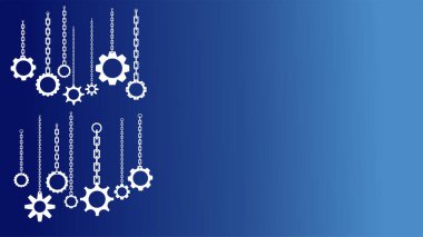 Mavi Arkaplanda Zincirler ve Vites Siluetleri Uzay Resmini Kopyala. Boş Boşluklu Zincirler ve Çarkların Mekanik Duvar Kağıdı