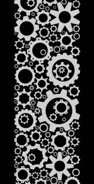 Dikey arkaplan tasarımı. Sütunları tamamen beyaz dişliler ve siyah arka planda farklı boyut ve şekillerde dişlilerle dolu.