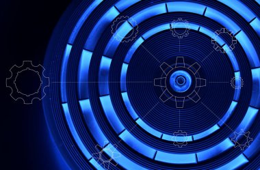 Hassas Çemberler Deseni Üzerine Beyaz Taslaklı Farklı Şeffaf Vites Arkaplanda Mavi Arkaplan