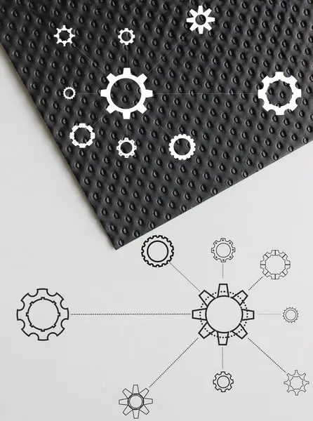 Vites Siluetleri ve Siyah Performans Paneli ve Beyaz Arkaplan Üzerine Konturlar