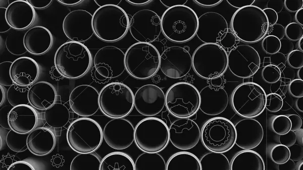 Variety Tasarımının Beyaz Tasarımı Siyah Tüpler Üzerindeki Şeffaf Çarklı Tekerlekler Arkaplanda Yığın