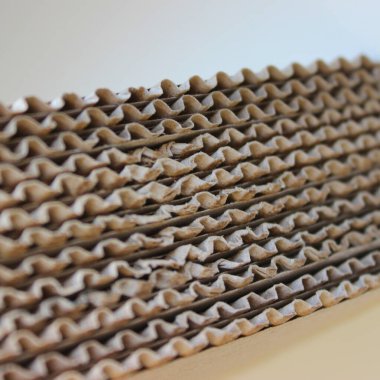 Close up photo of a multilayer cardboard structure fragment on a white background