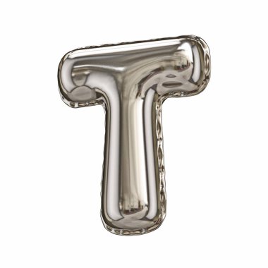 Beyaz arkaplanda izole edilmiş gümüş folyo yazı tipi T 3D resim