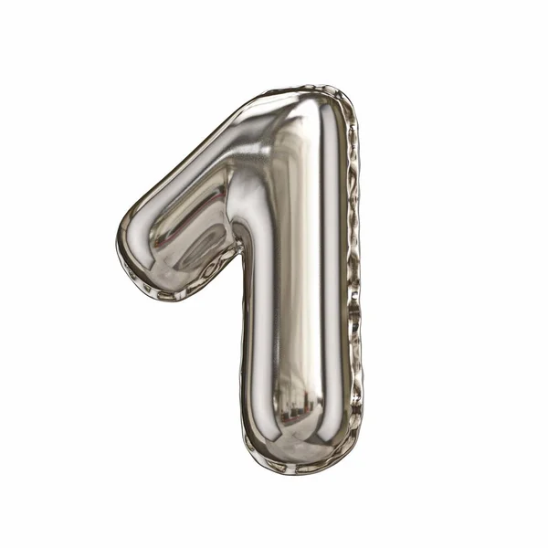 Silver Foil Balloon Font Number One Ilustração Renderização Isolada Fundo — Fotografia de Stock
