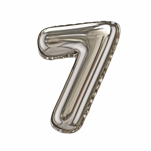 シルバー箔バルーンフォント番号7 7白の背景に隔離された7つの3Dレンダリングイラスト — ストック写真