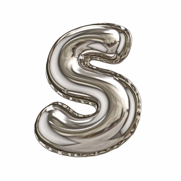シルバー箔バルーンフォント文字S白い背景に隔離された3Dレンダリングイラスト — ストック写真