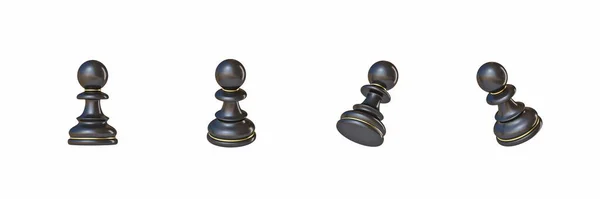 Μαύρο Πιόνι Σκάκι Τέσσερις Διαφορετικές Γωνιακές Απόψεις Απόδοση Εικόνα Απομονωμένη — Φωτογραφία Αρχείου