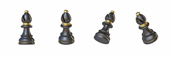 Black Chess Bishop Four Different Angled Views Rendering Illustration Isolated — Stock Photo, Image