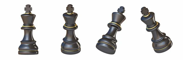 Черные Шахматы Король Четырех Различных Углов Зрения Рендеринга Иллюстрации Изолированы — стоковое фото