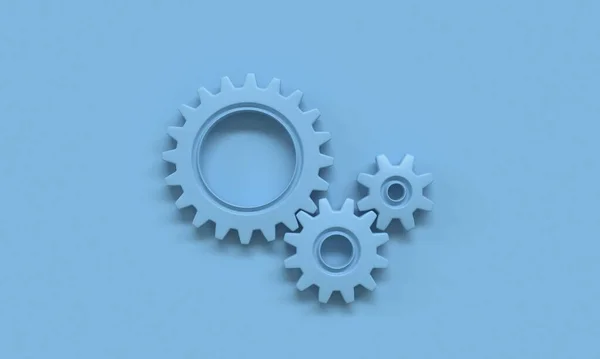 Blue Gear Wheels Rendering Illustration Isolated Blue Background — Stock Photo, Image