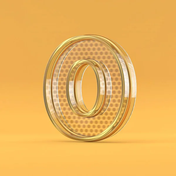 Goud Draad Glas Lettertype Nummer Zero Weergave Illustratie Geïsoleerd Oranje — Stockfoto