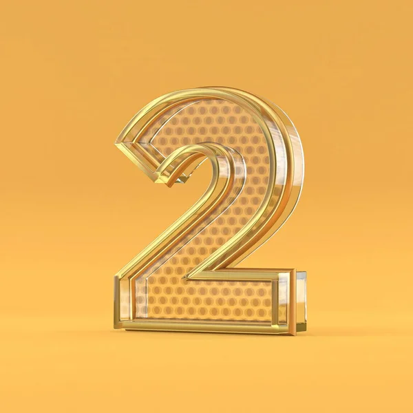 Gold Wire Glass Font Number Two Ilustração Renderização Isolada Fundo — Fotografia de Stock