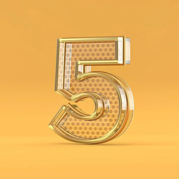 金線とガラスのフォント番号5オレンジの背景に隔離された3Dレンダリングイラスト — ストック写真