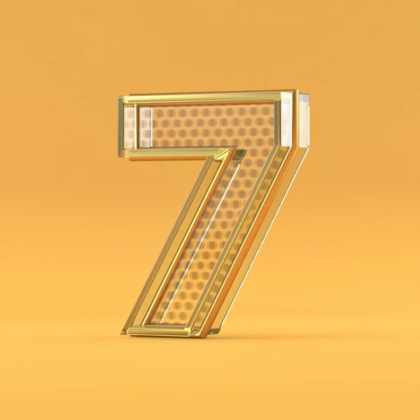 Goud Draad Glas Lettertype Nummer Zeven Weergave Illustratie Geïsoleerd Oranje — Stockfoto