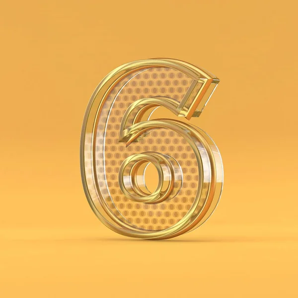 金丝和玻璃字体编号6 Six 3D渲染图形孤立于橙色背景 — 图库照片