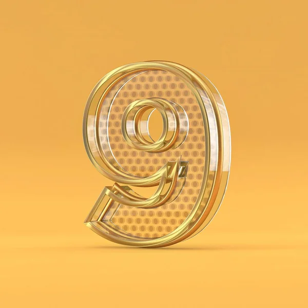 Χρυσό Σύρμα Και Γυαλί Γραμματοσειρά Αριθμός Nine Αποτύπωση Απομονωμένη Πορτοκαλί — Φωτογραφία Αρχείου