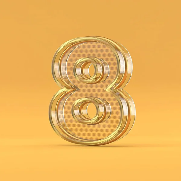 Gold Wire Glass Font Number Eight Rendering Illustration Isolated Orange — Stock Photo, Image