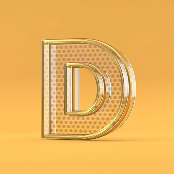 金丝和玻璃字体字母D 3D渲染图形孤立在橙色背景下 — 图库照片