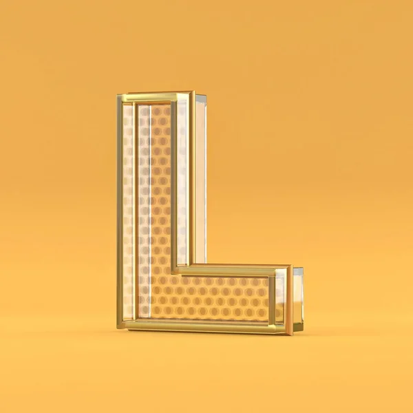 金線とガラスのフォント文字オレンジの背景に孤立したL 3Dレンダリングイラスト — ストック写真