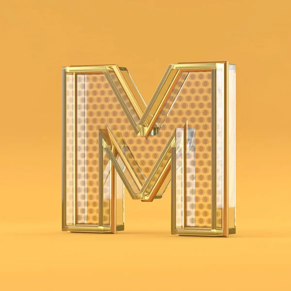 金丝和玻璃字体字母M 3D渲染图形孤立在橙色背景下 — 图库照片