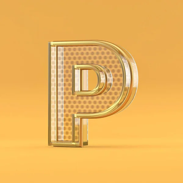 Gold Wire Glass Font Letter Rendering Illustration Isolated Orange Background — Stock Photo, Image
