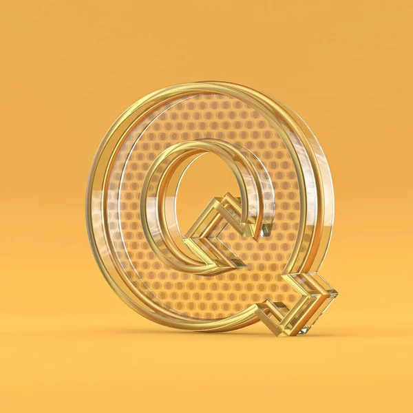 金丝和玻璃字体字母Q 3D渲染图形孤立在橙色背景下 — 图库照片