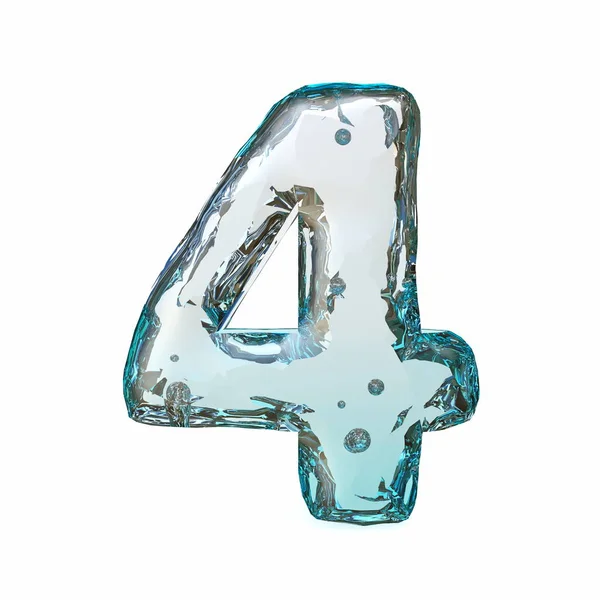Blue Ice Font Number Four Rendering Illustration Isolated White Background — Stock Fotó