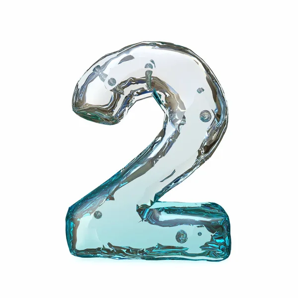 Blue Ice Font Number Two Rendering Illustration Isolated White Background — Photo
