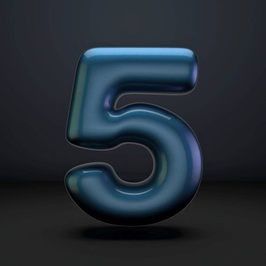 Dark blue shiny font Number 5 FIVE 3D rendering illustration isolated on black background
