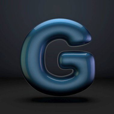 Dark blue shiny font Letter G 3D rendering illustration isolated on black background