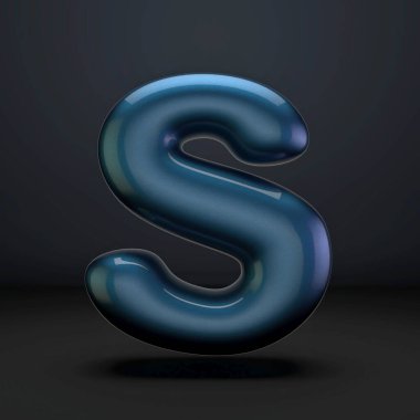 Dark blue shiny font Letter S 3D rendering illustration isolated on black background