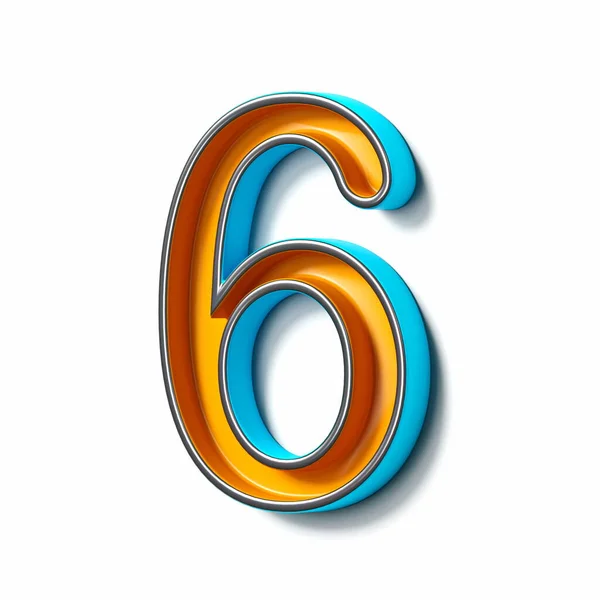 Oranje Blauw Dun Metaal Lettertype Nummer Six Weergave Illustratie Geïsoleerd — Stockfoto
