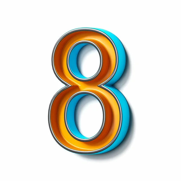 Oranje Blauw Dun Metaal Lettertype Nummer Acht Weergave Illustratie Geïsoleerd — Stockfoto