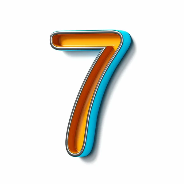 橙色蓝色薄薄的金属字体7号Seven 3D渲染图形孤立于白色背景 — 图库照片