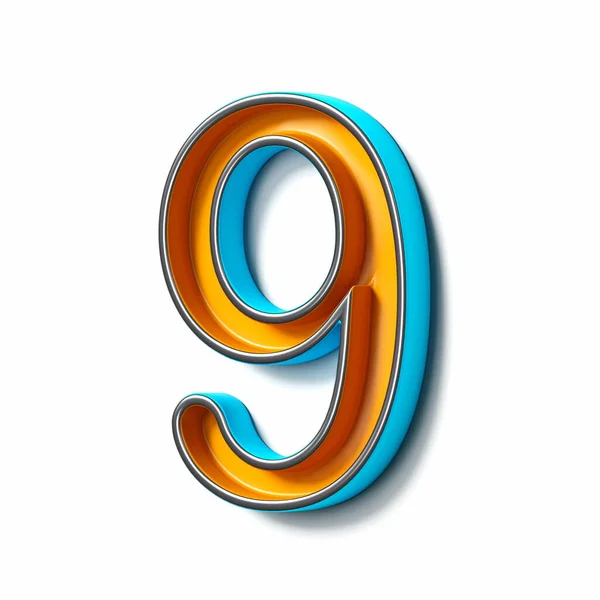 Μπλε Πορτοκαλί Λεπτή Μεταλλική Γραμματοσειρά Number Nine Αποτύπωση Απομονωμένη Λευκό — Φωτογραφία Αρχείου