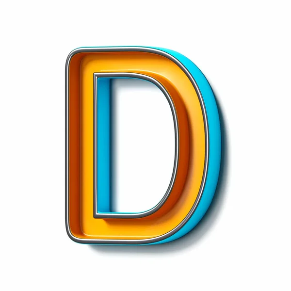 橙色蓝色薄薄的金属字体字母D 3D渲染图形隔离在白色背景下 — 图库照片