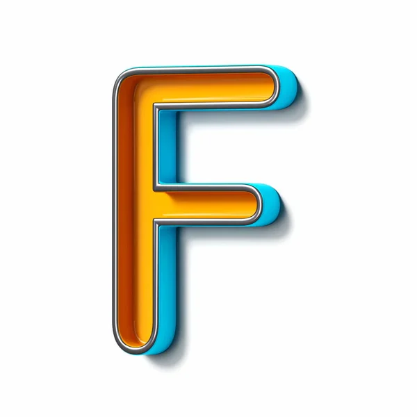 橙色蓝色薄薄的金属字体字母F 3D渲染图形隔离在白色背景上 — 图库照片