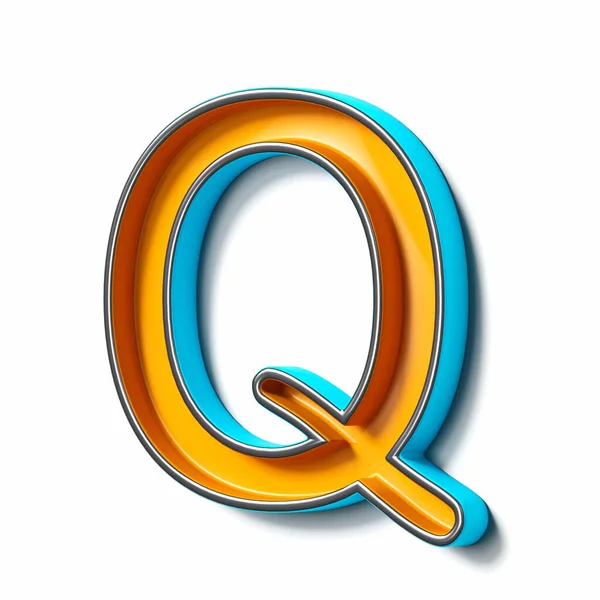 橙色蓝色薄薄的金属字体Q字母3D渲染图形隔离在白色背景上 — 图库照片