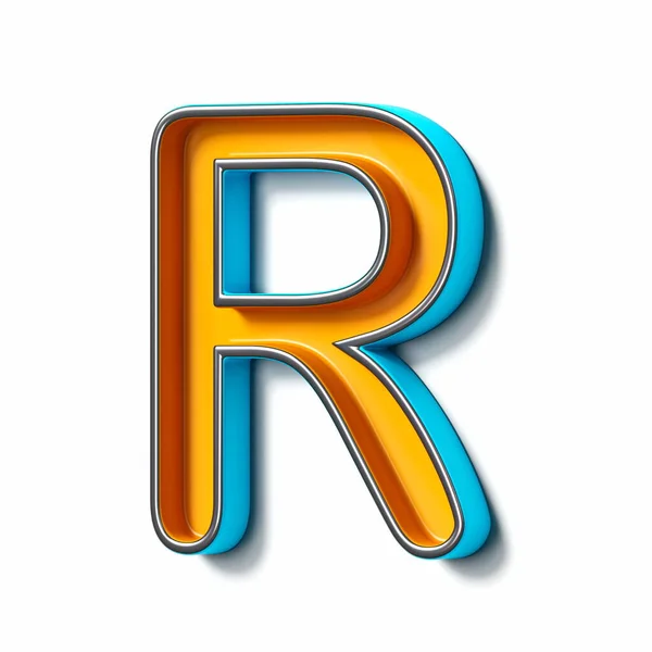 橙色蓝色薄薄的金属字体R字母3D渲染图形隔离在白色背景上 — 图库照片