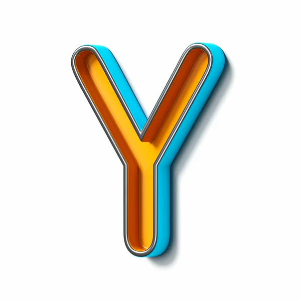 橙色蓝色薄薄的金属字体字母Y 3D渲染图形隔离在白色背景上 — 图库照片