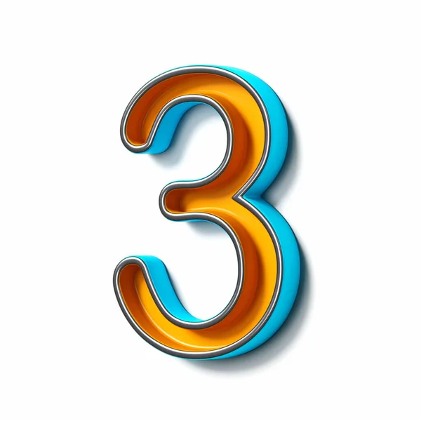 Oranje Blauw Dun Metaal Lettertype Nummer Drie Weergave Illustratie Geïsoleerd — Stockfoto