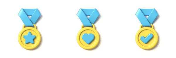 Ícone Medalha Estrela Coração Marca Seleção Ilustração Renderização Isolada Fundo — Fotografia de Stock